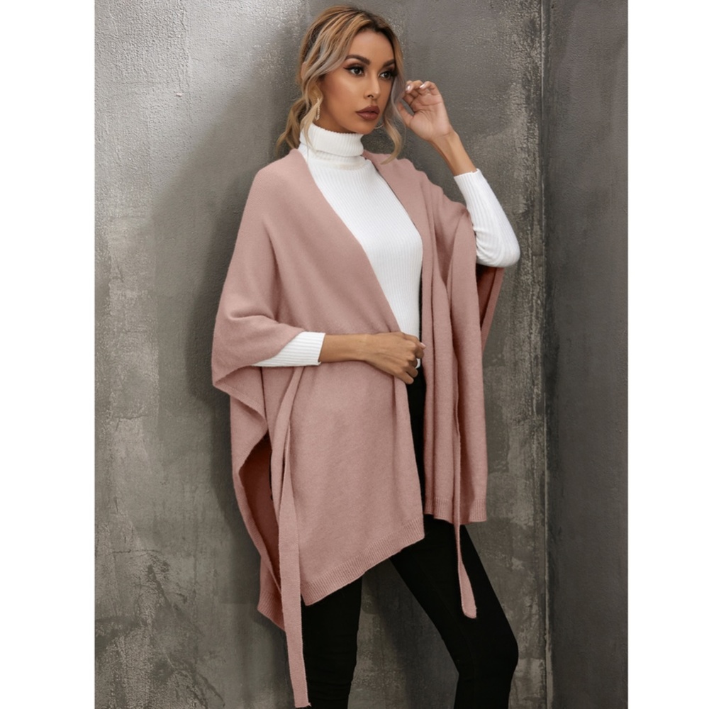 Knitted Cape Belted in Pink - Picture 4 of 10